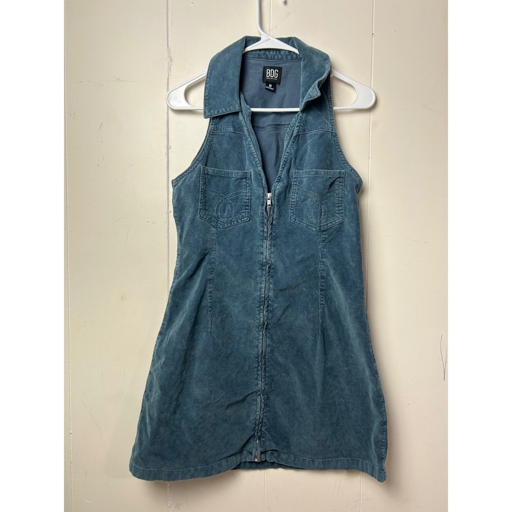 BDG Urban Outfitters Manda Corduroy Mini Dress Blue M Boho Western Retro 80s Y2K - Picture 3 of 9